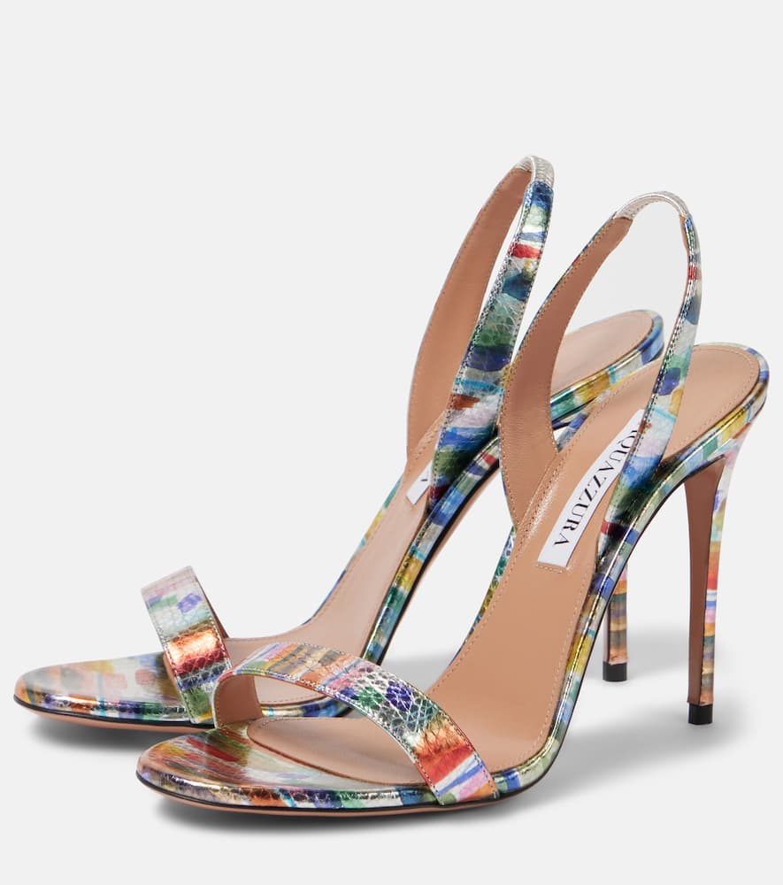 Aquazzura So Nude 105 Printed Snake-effect Leather Slingback Sandals In Multicoloured