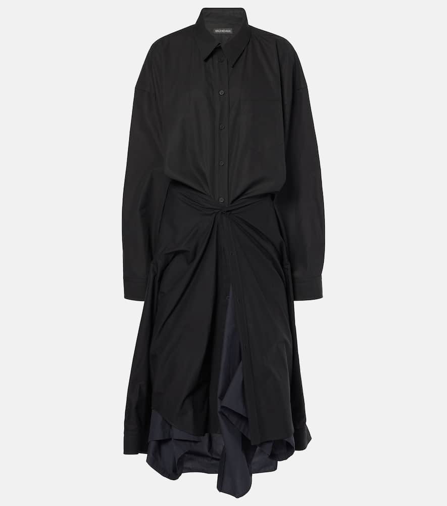 BALENCIAGA GATHERED TIE-FRONT COTTON SHIRT DRESS