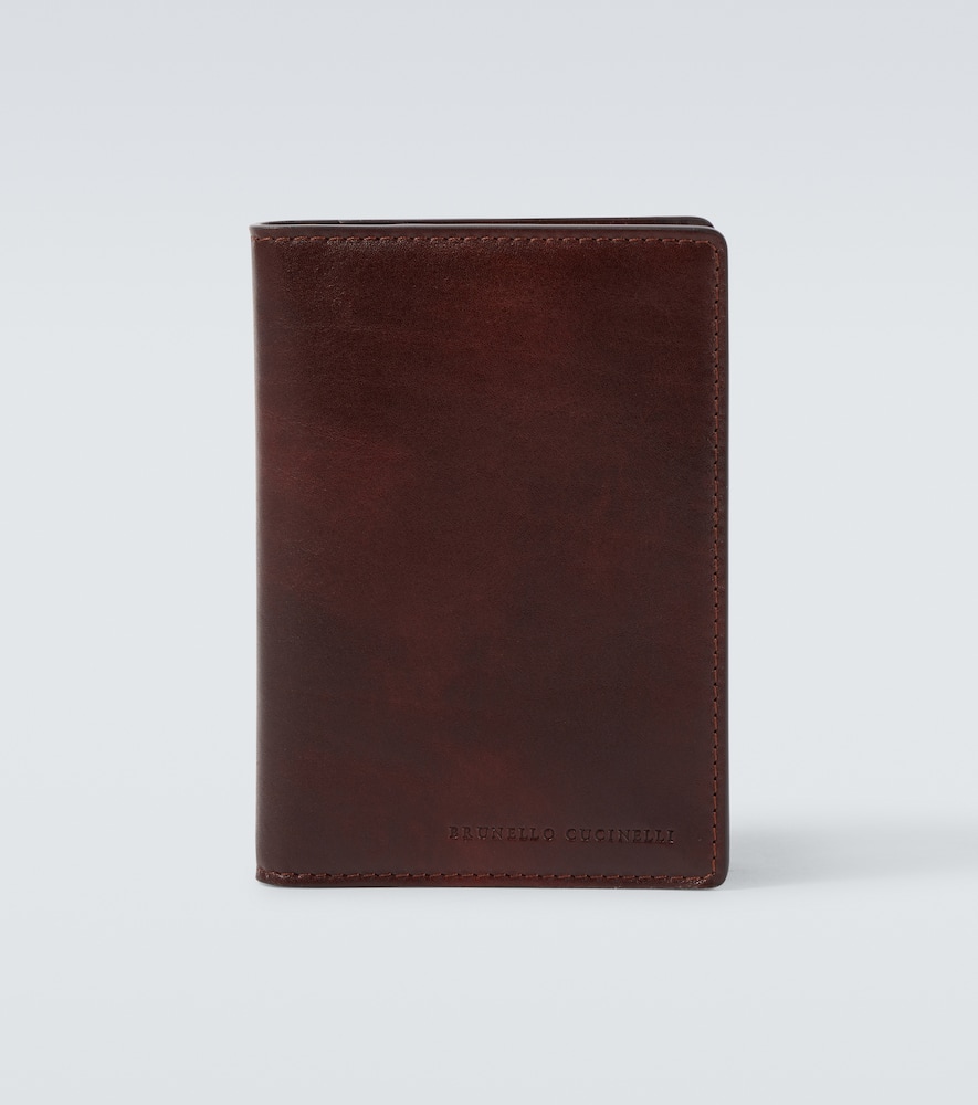 Brunello Cucinelli Logo Debossed Leather Bifold Wallet In Burgundy