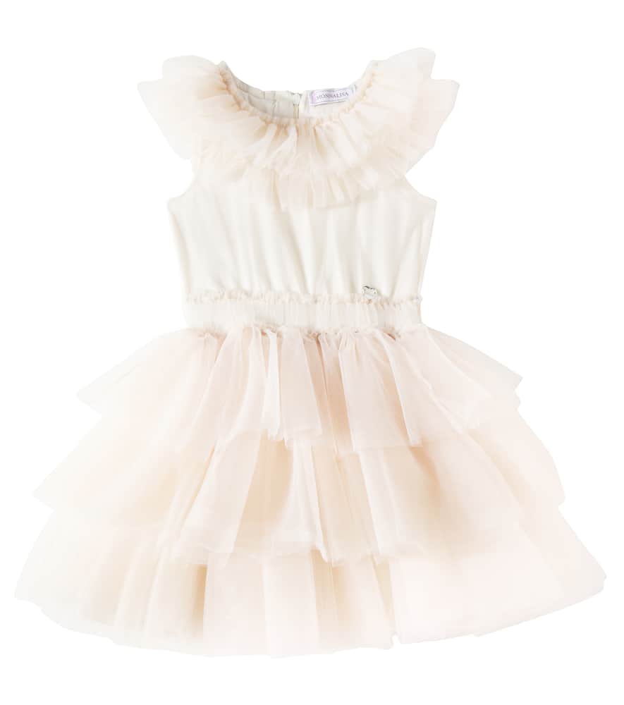 Monnalisa Tulle Dress In Beige Degradè