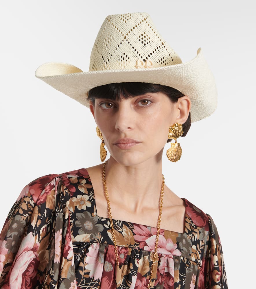 Ruslan Baginskiy Logo Straw Boater Hat In Ivory
