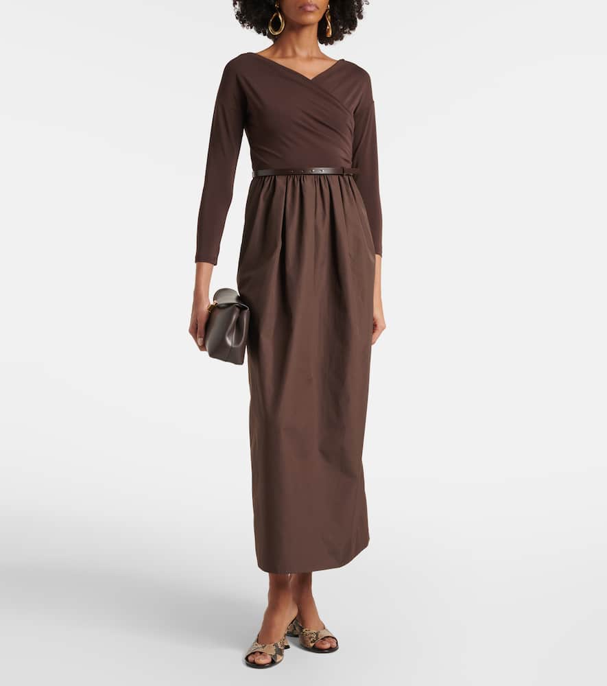 Max Mara Kaiser Cotton Poplin And Jersey Dress In Brown