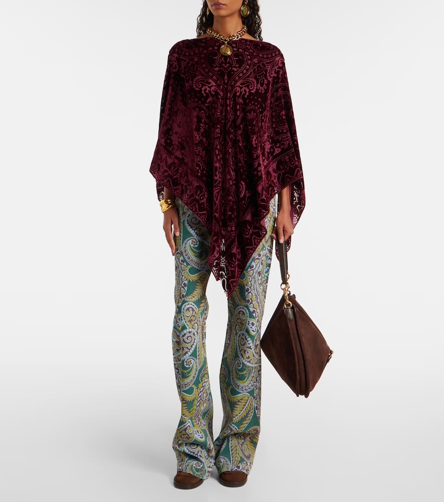 Etro Paisley Silk-blend Velvet Poncho In Burgundy