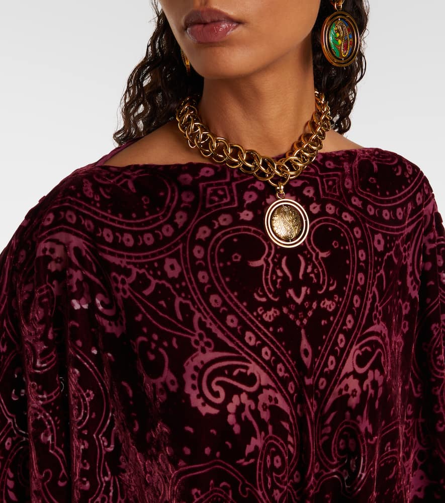 Etro Paisley Silk-blend Velvet Poncho In Burgundy