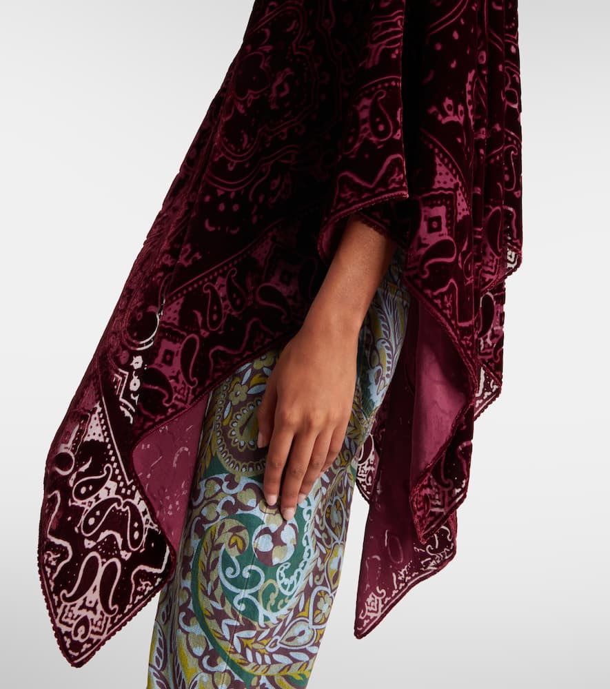Etro Paisley Silk-blend Velvet Poncho In Burgundy