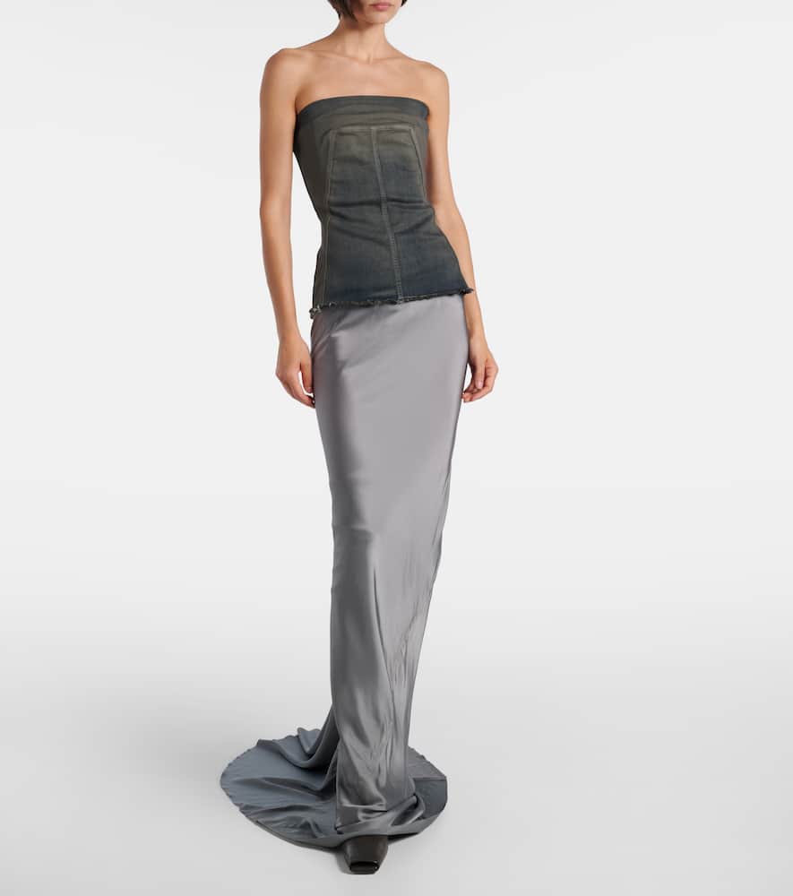 Rick Owens Coda Satin Maxi Skirt In Blue