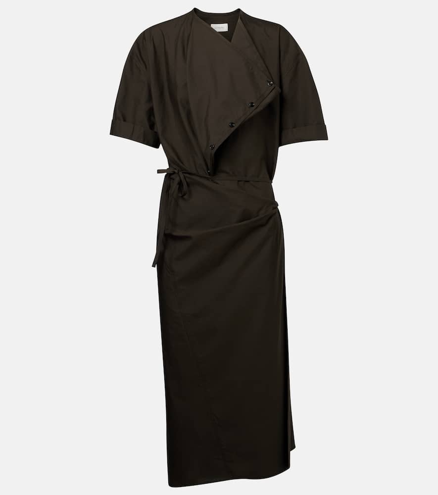 Lemaire Draped Cotton And Silk Shirt Dress In Black