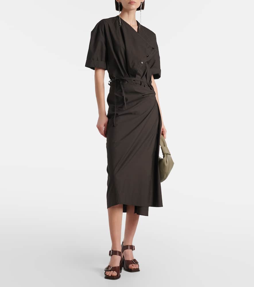 Lemaire Draped Cotton And Silk Shirt Dress In Black