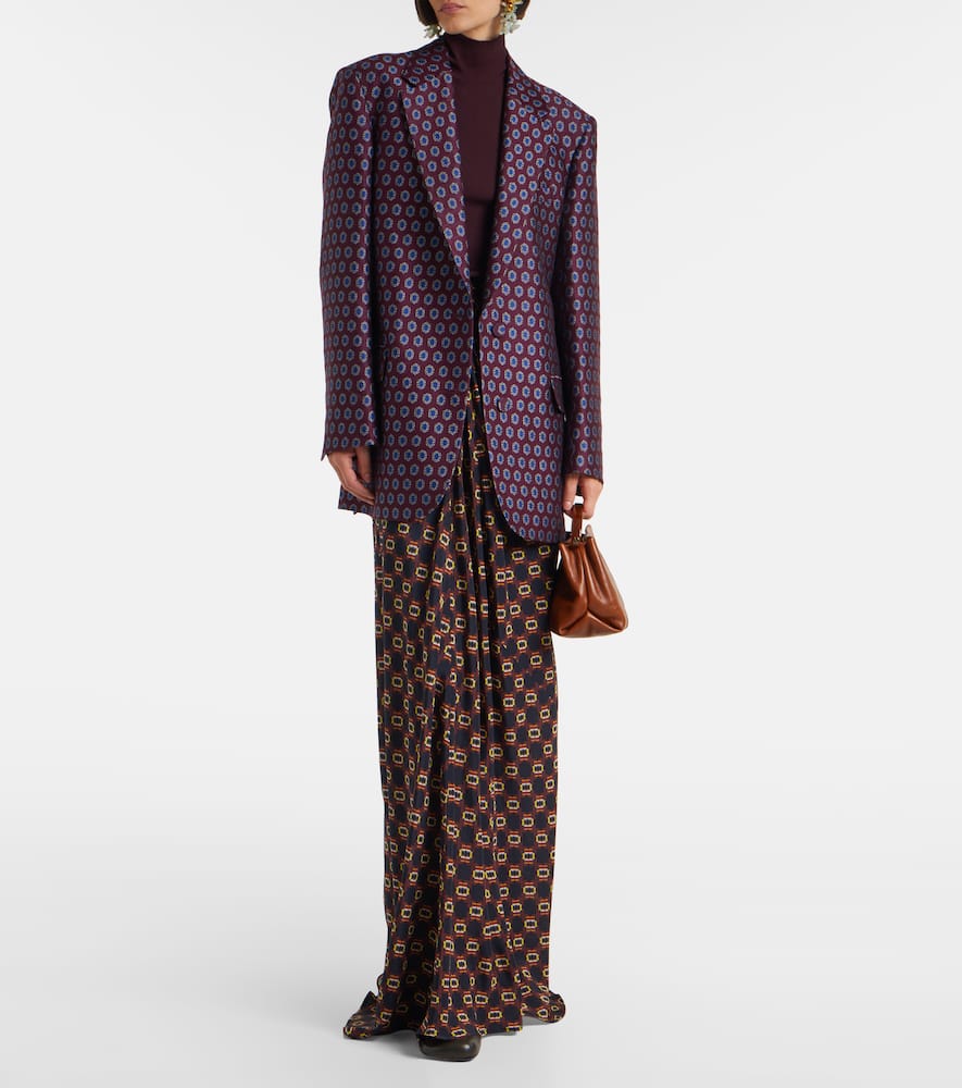 Dries Van Noten Draped Printed Silk Skirt In Brown