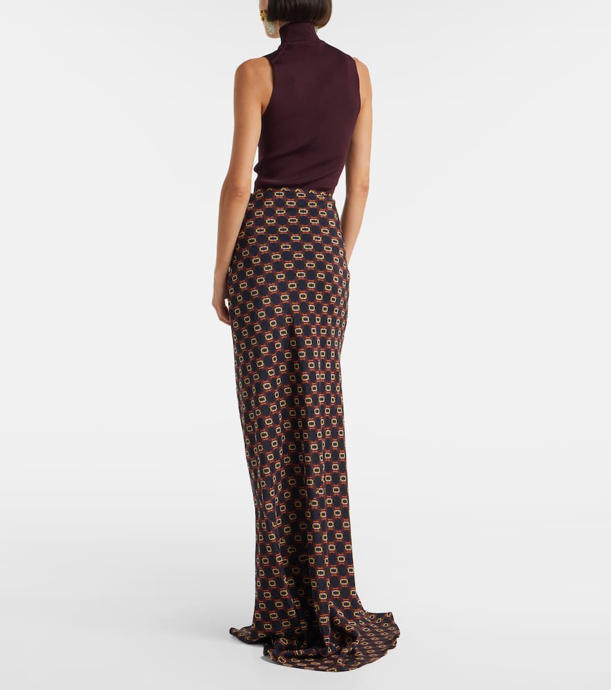 Dries Van Noten Draped Printed Silk Skirt In Brown