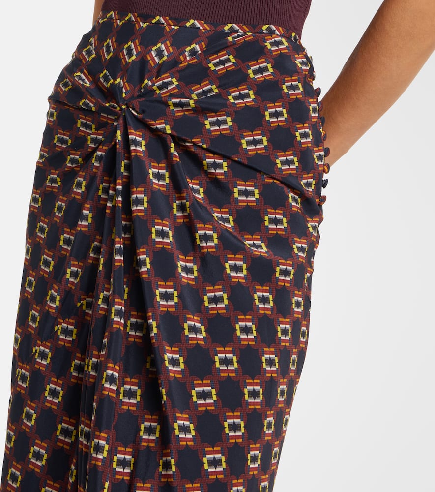 Dries Van Noten Draped Printed Silk Skirt In Brown