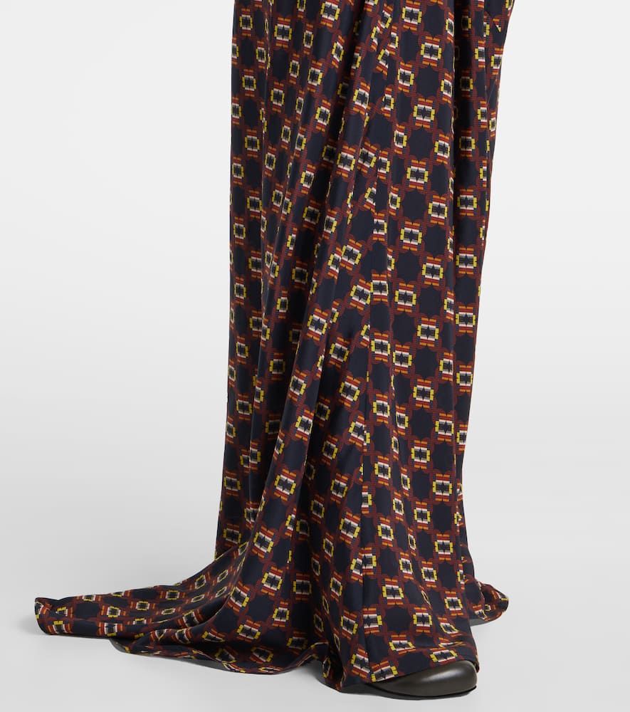 Dries Van Noten Draped Printed Silk Skirt In Brown