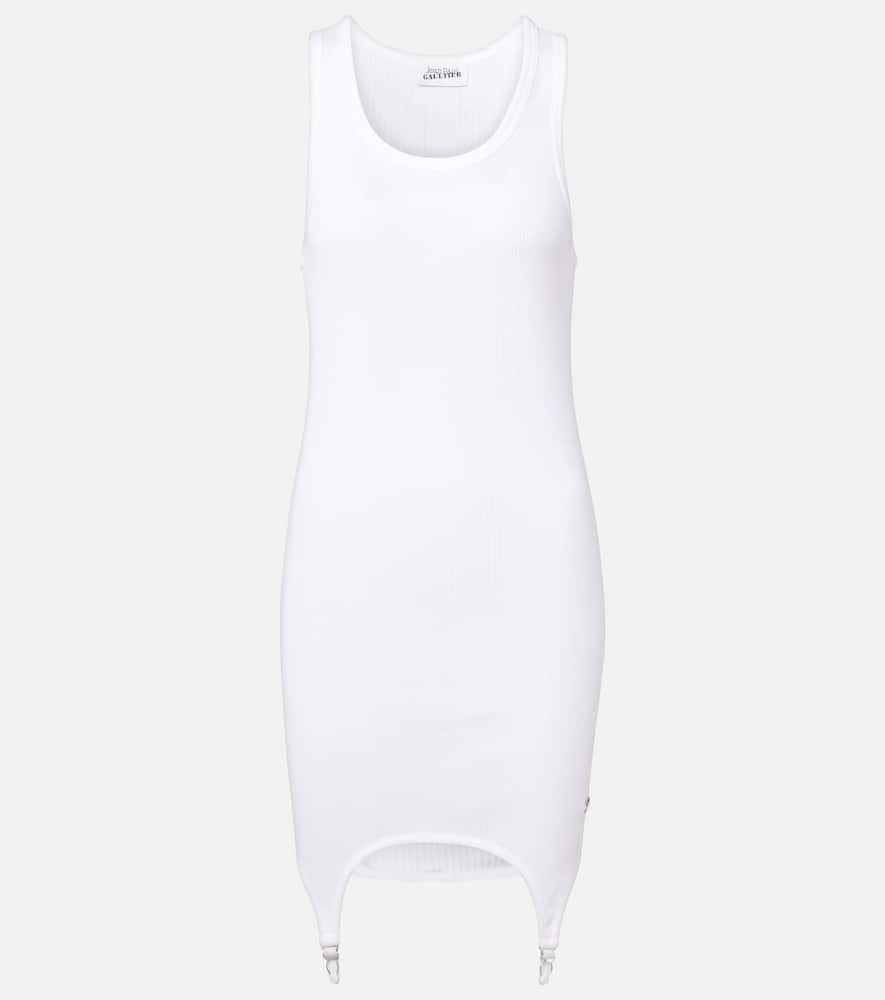 Jean Paul Gaultier Sleeveless Mini Dress With Garter-style Hem In White
