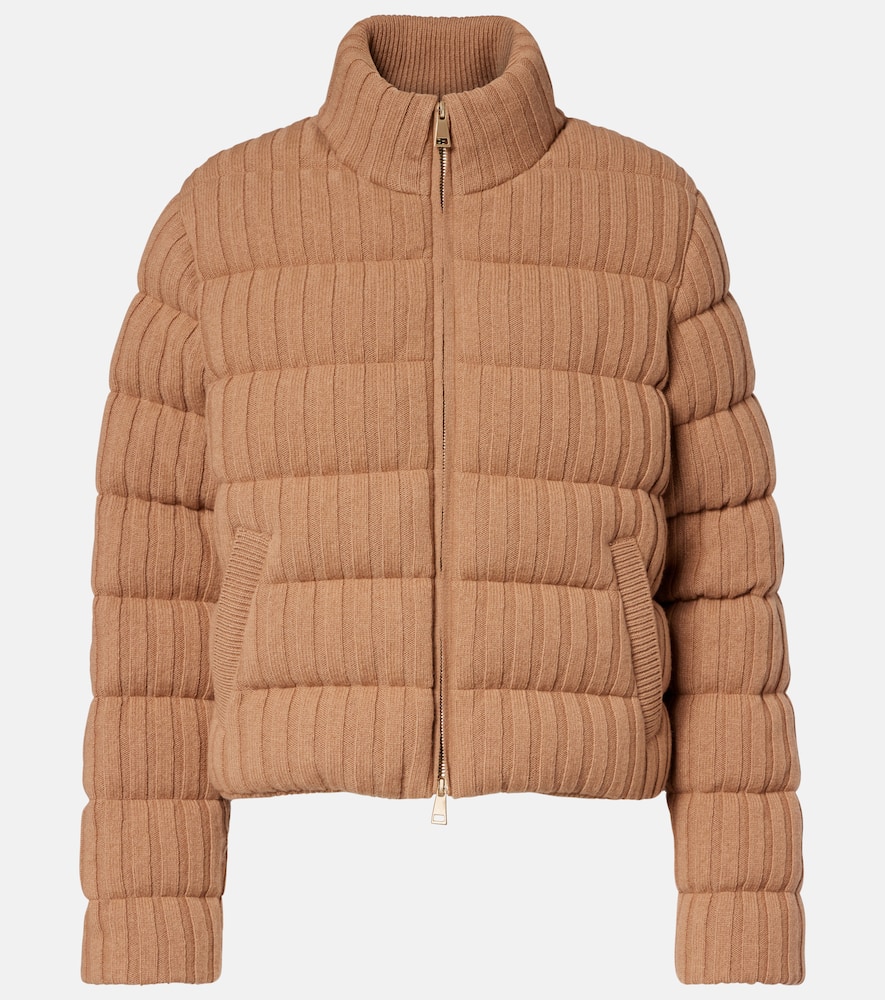 Moncler Wool And Cashmere Down Jacket In Brown