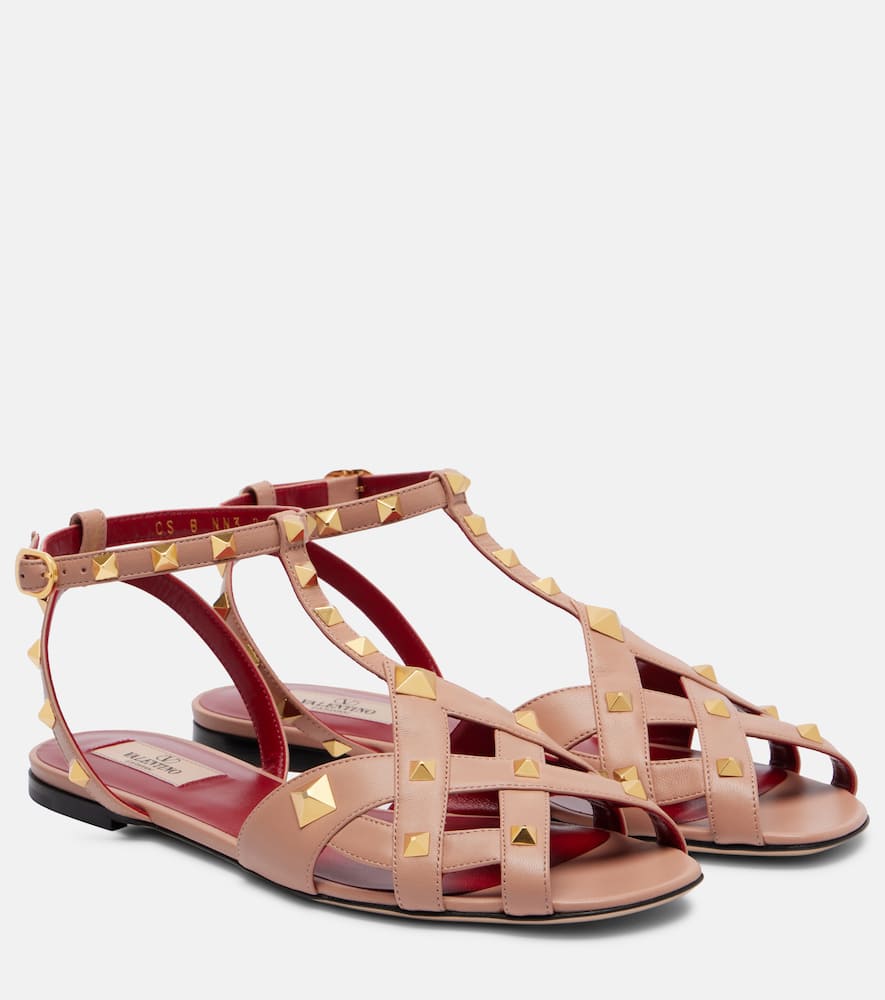 Valentino Garavani Studdy Leather Sandals In Pink