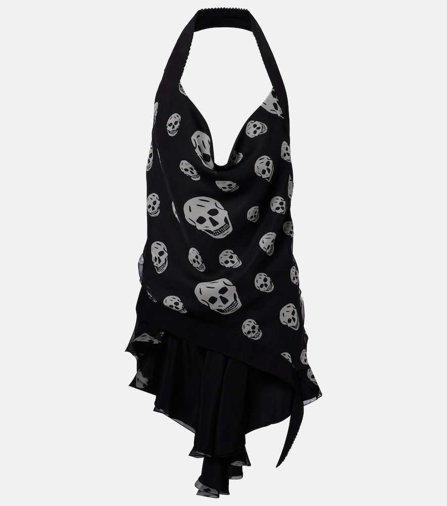 McQueen Skull asymmetric halterneck chiffon top | Thumbnail 7