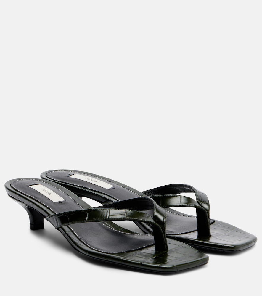 Totême Croc-effect Leather Thong Sandals In Green