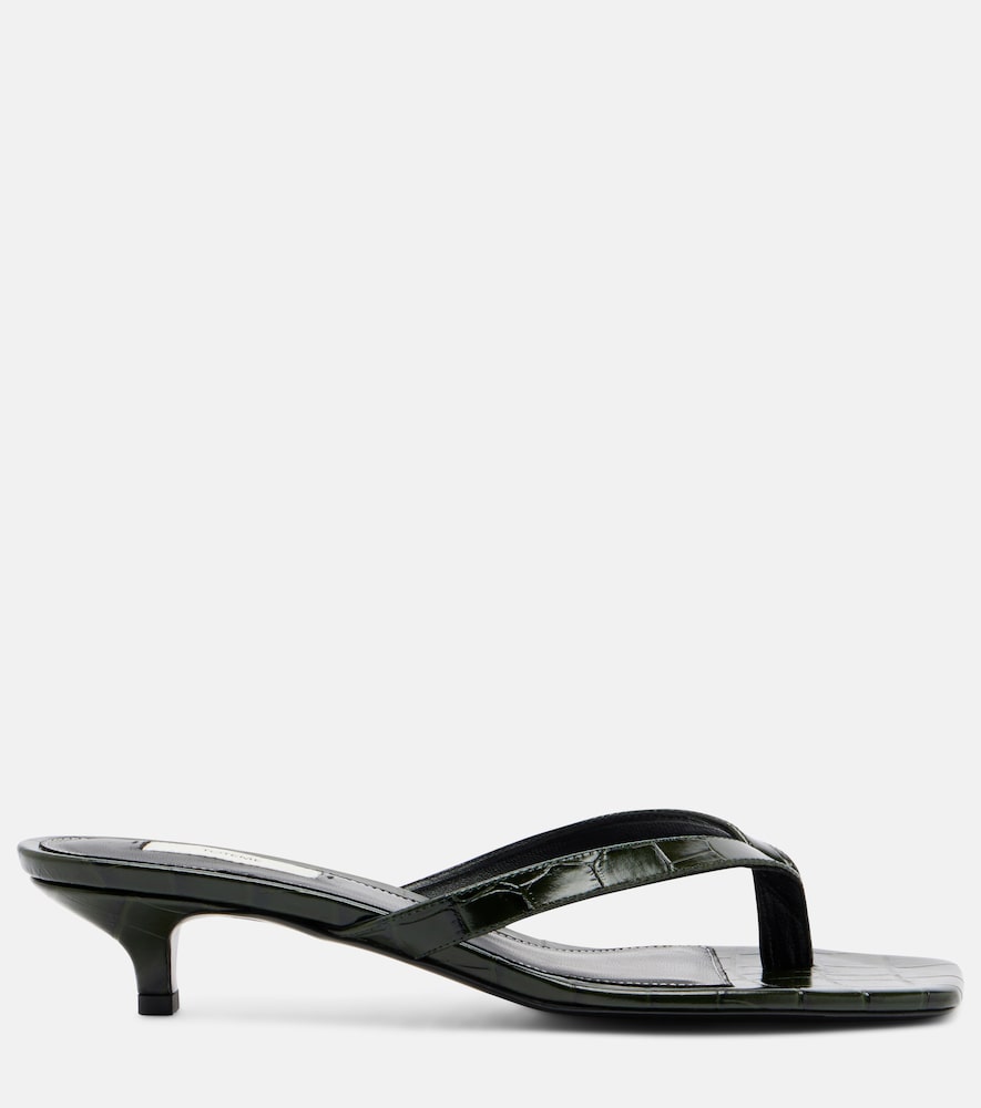 Croc-Effect Leather Thong Sandals