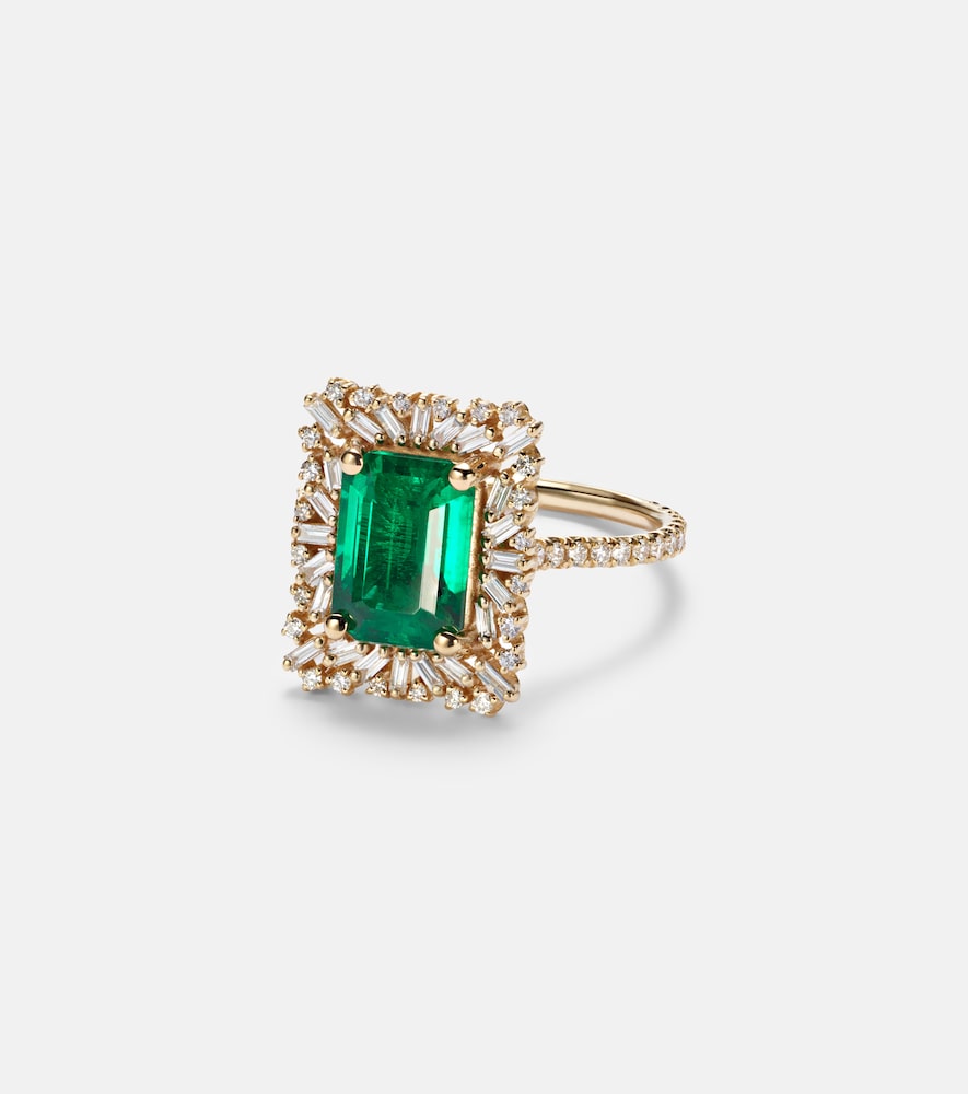 Suzanne Kalan 18kt gold ring with emerald and diamonds