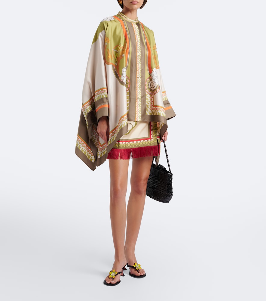 La DoubleJ Printed fringe-trimmed silk miniskirt | Thumbnail 3