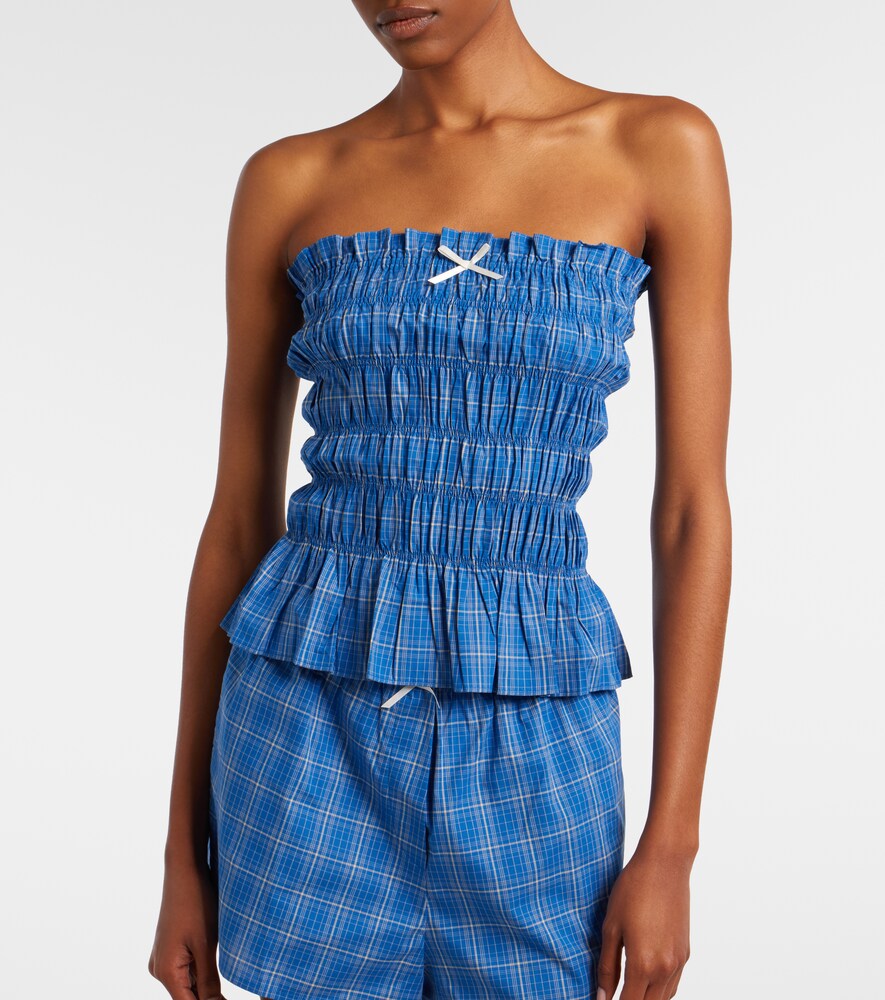 Faithfull Leya gathered plaid cotton top
