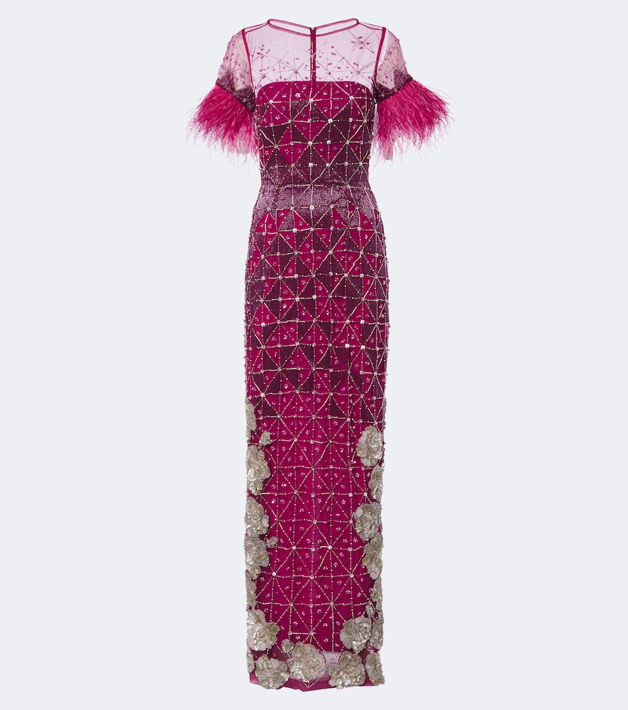 La Fuori Là Fuori Aviary Crystal Embellished Bustier Gown In Pink