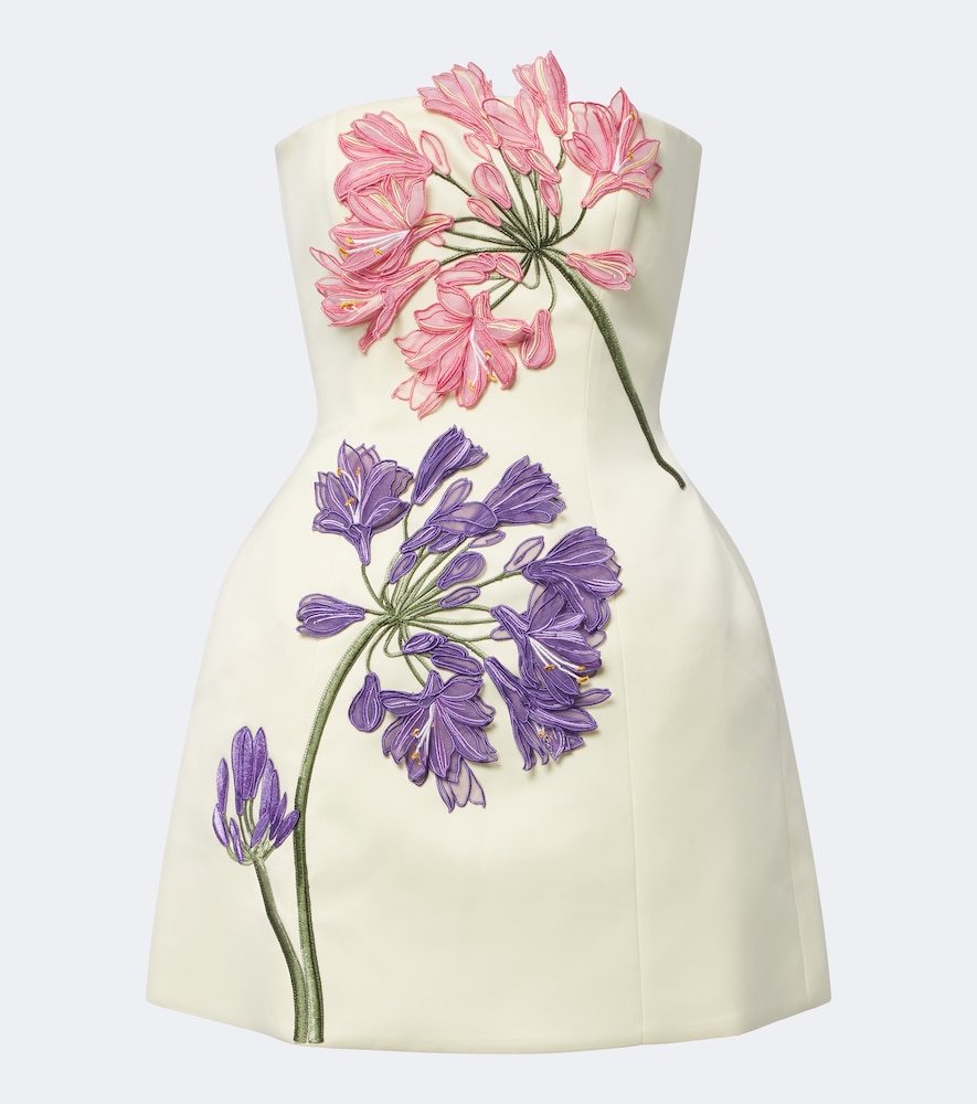 Leo Lin Roselle Floral-appliqué Bustier Dress In Yellow