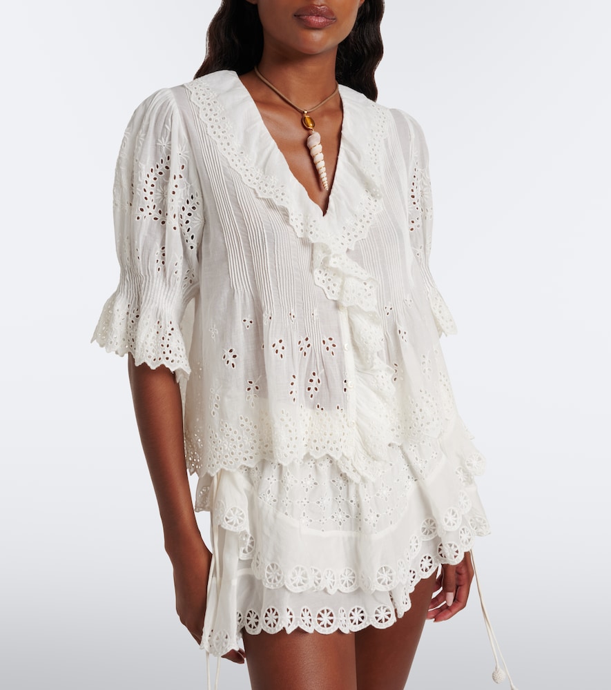 Dôen Henri Broderie Anglaise Ruffled Cotton Blouse
