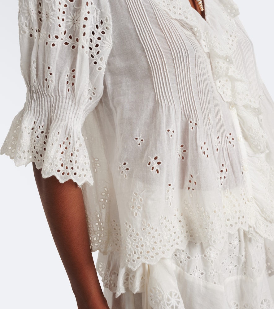 Dôen Henri Broderie Anglaise Ruffled Cotton Blouse