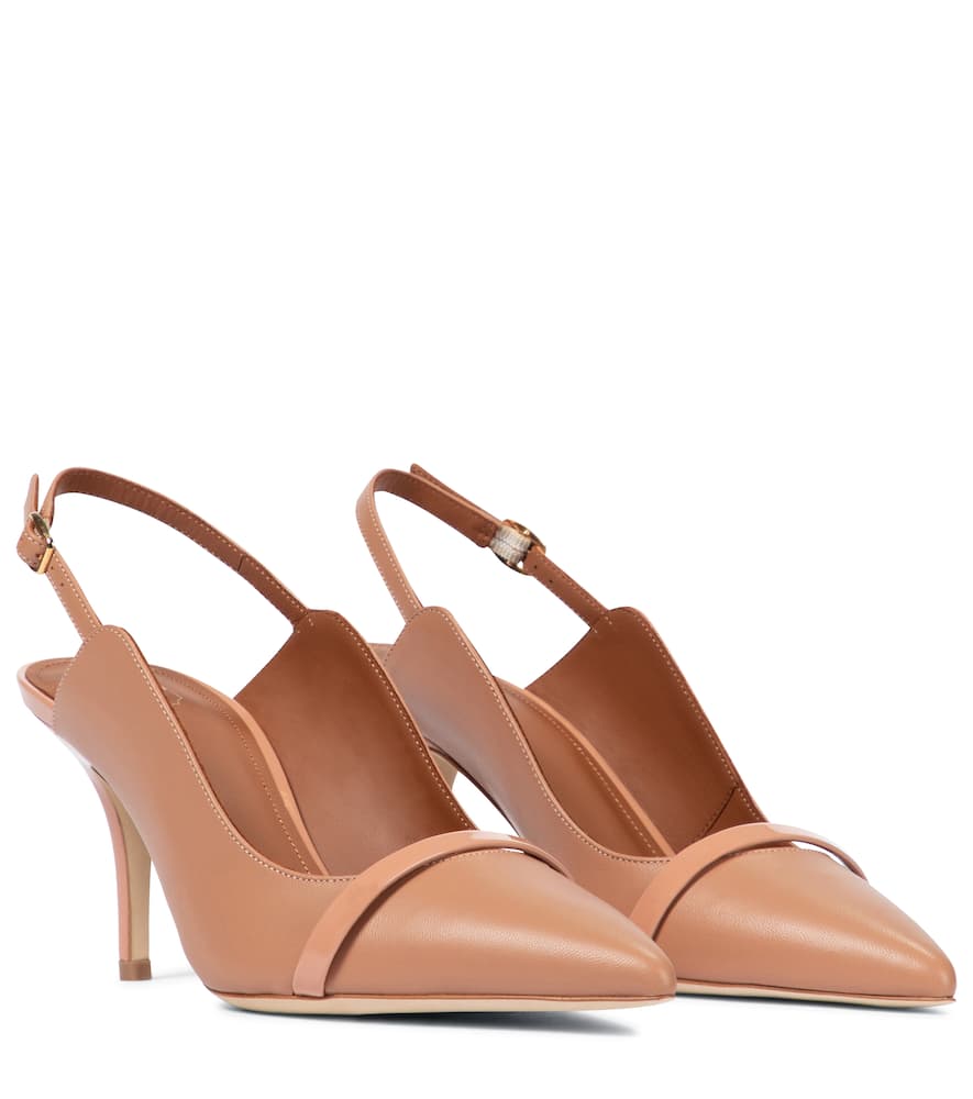 Click to view more detailed imagery on our partner's website Malone Souliers Marion 70 Leather Slingback Pumps In Beige