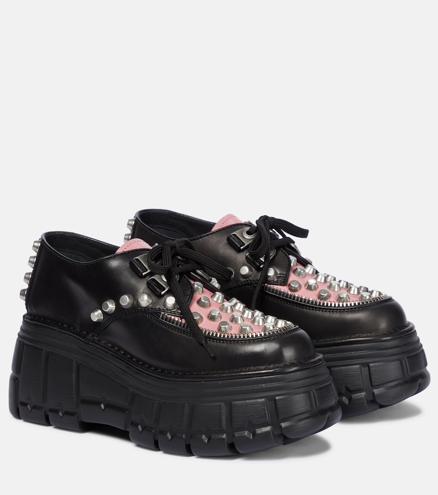 Miu Miu Women's Black Embellished Leather Platform Derby Shoes UK Size 7 - Mytheresa