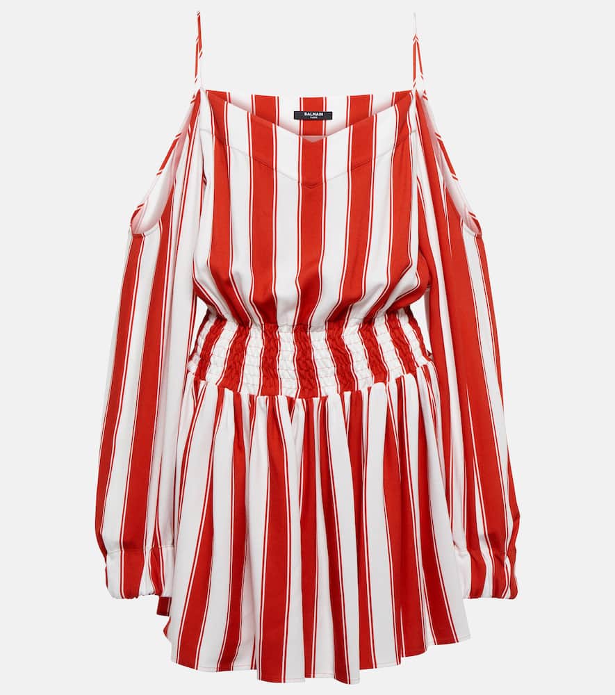 Balmain Striped off-shoulder minidress