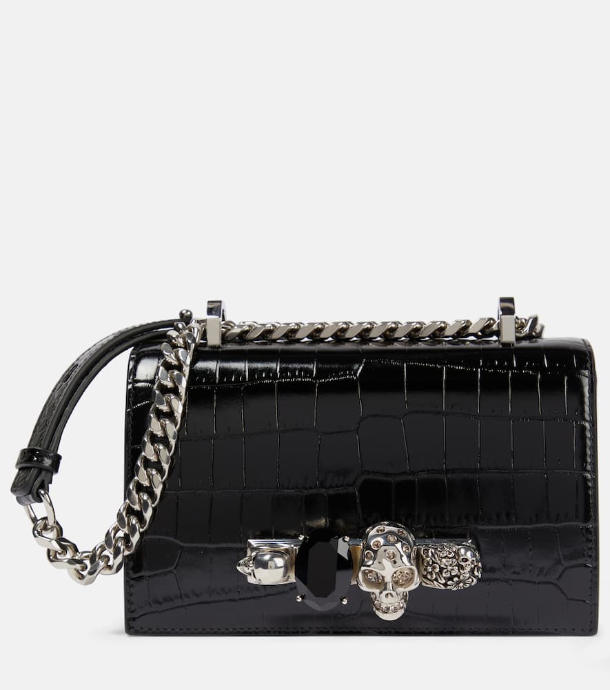 Alexander Mcqueen Jewelled Satchel Small Leather Crossbody Bag In Black