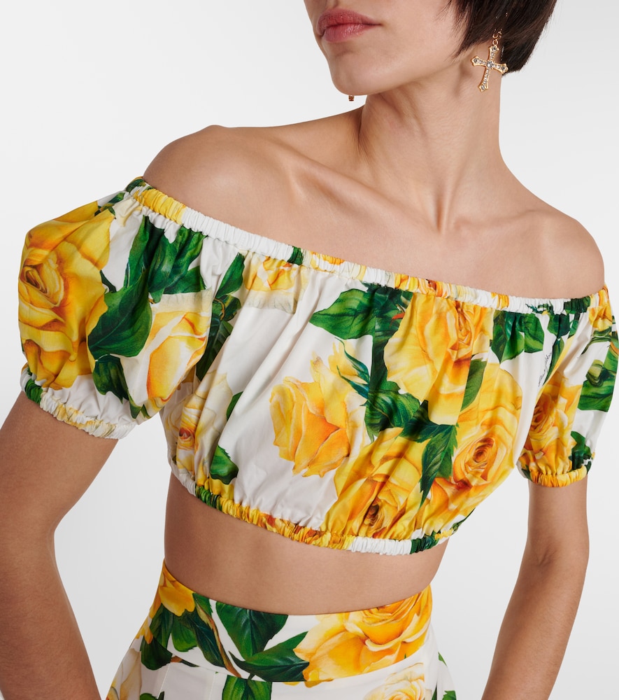 Dolce&Gabbana Floral Off-Shoulder Cotton Crop Top