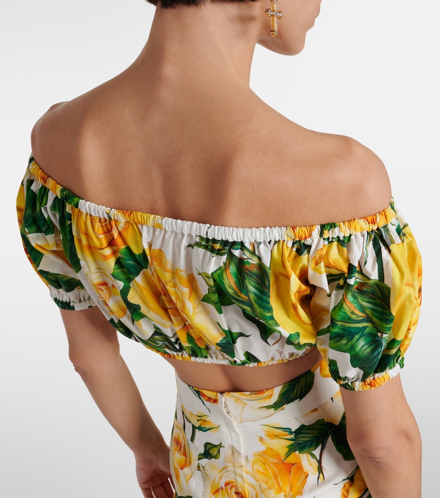 Dolce&Gabbana Floral Off-Shoulder Cotton Crop Top