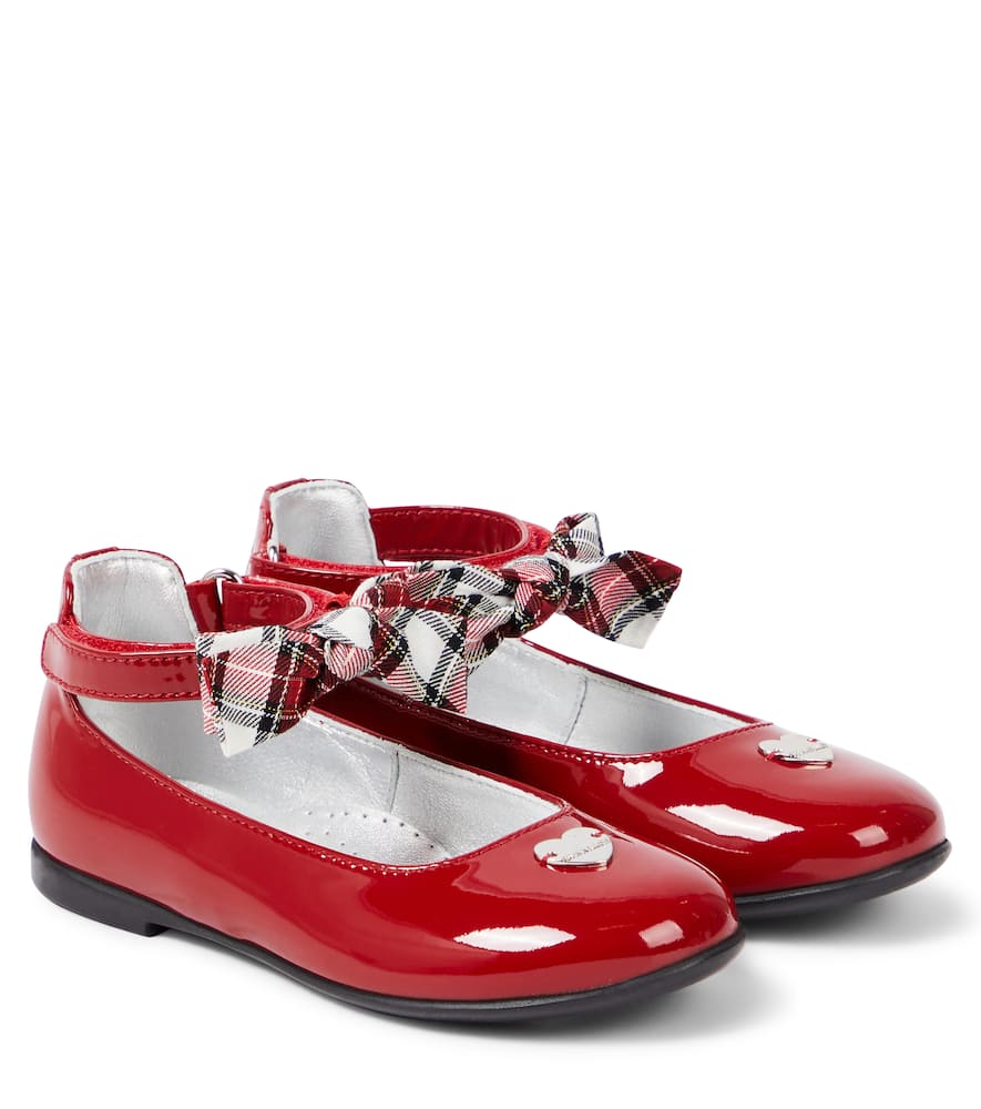 Monnalisa Bow-detail Patent Leather Ballet Flats In Red