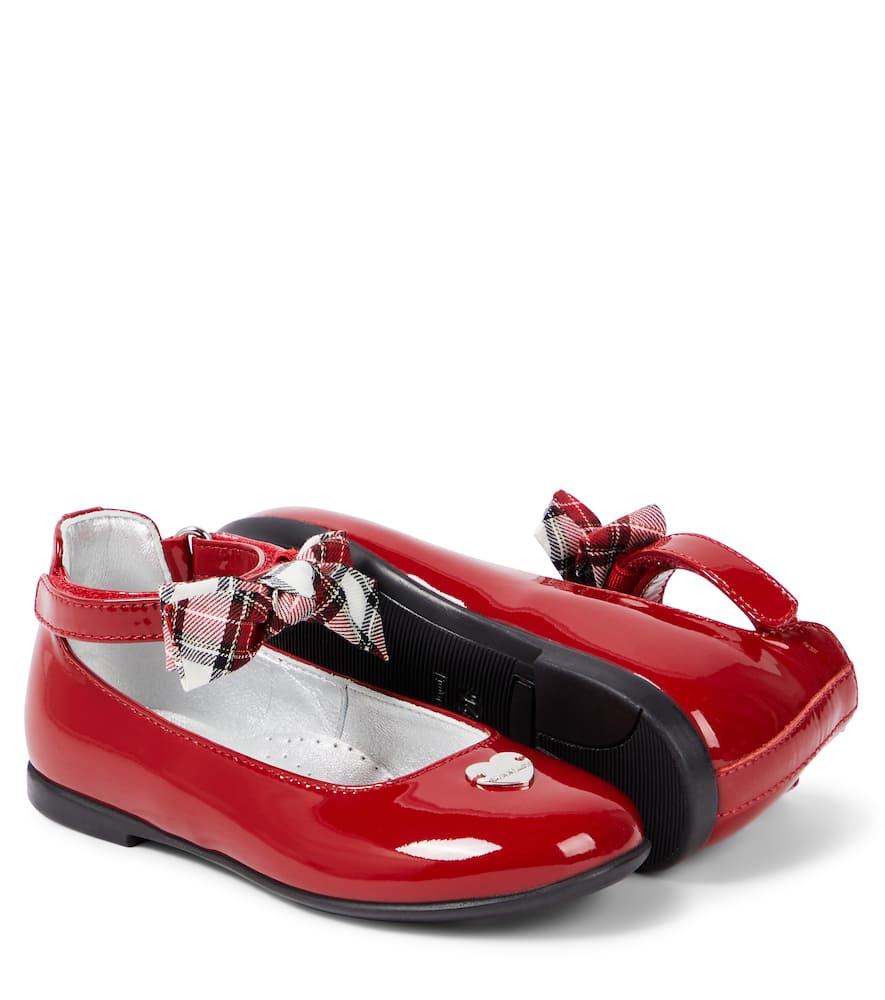 Monnalisa Bow-detail Patent Leather Ballet Flats In Red
