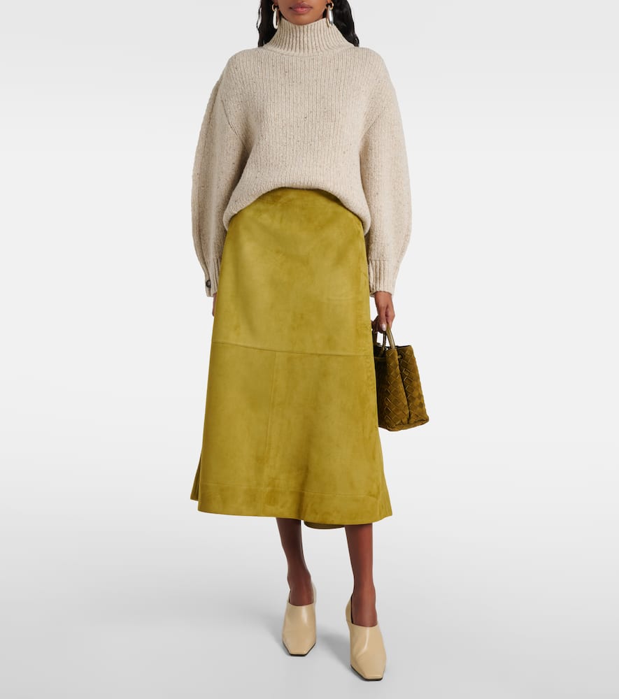 Bottega Veneta Suede Leather Midi Skirt Clothing In Green