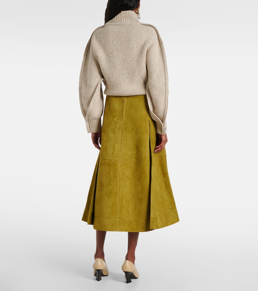 Bottega Veneta Suede Leather Midi Skirt Clothing In Green
