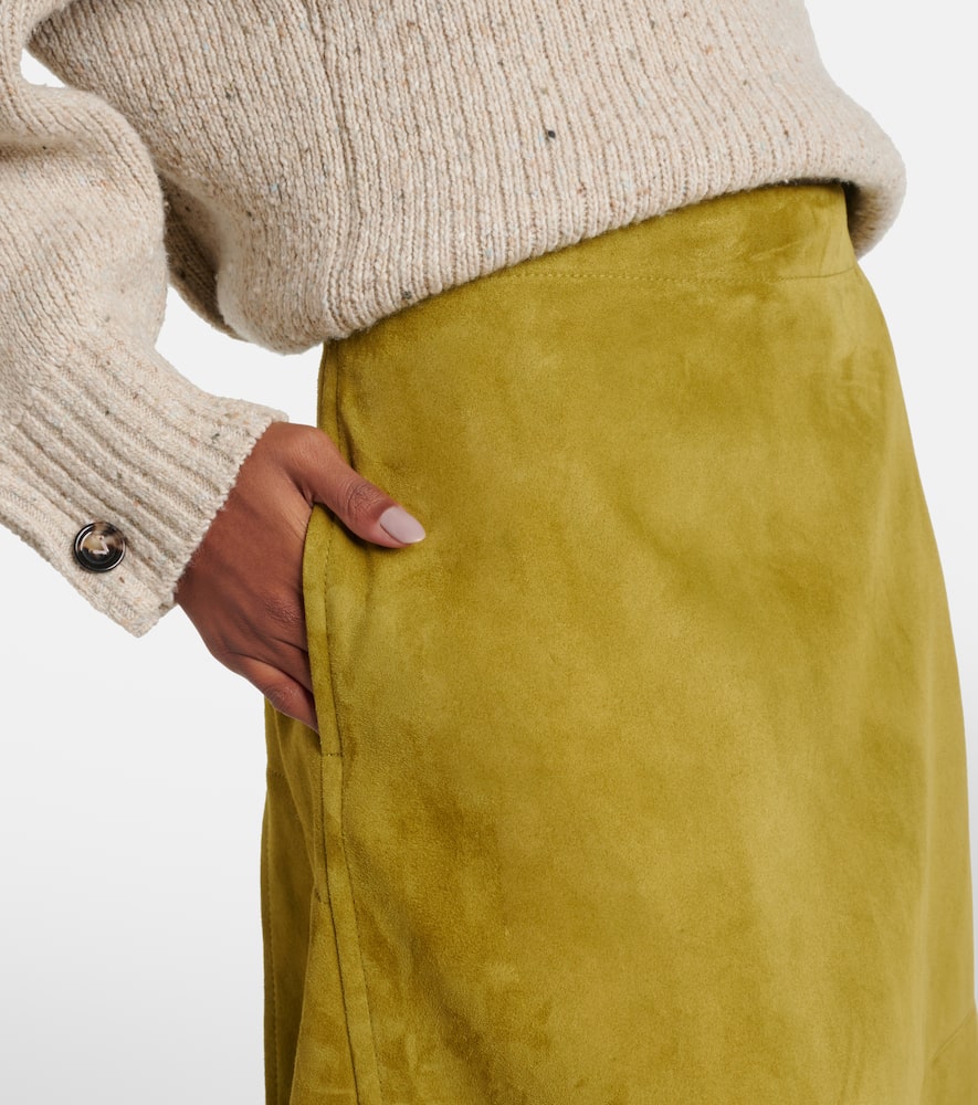 Bottega Veneta Suede Leather Midi Skirt Clothing In Green