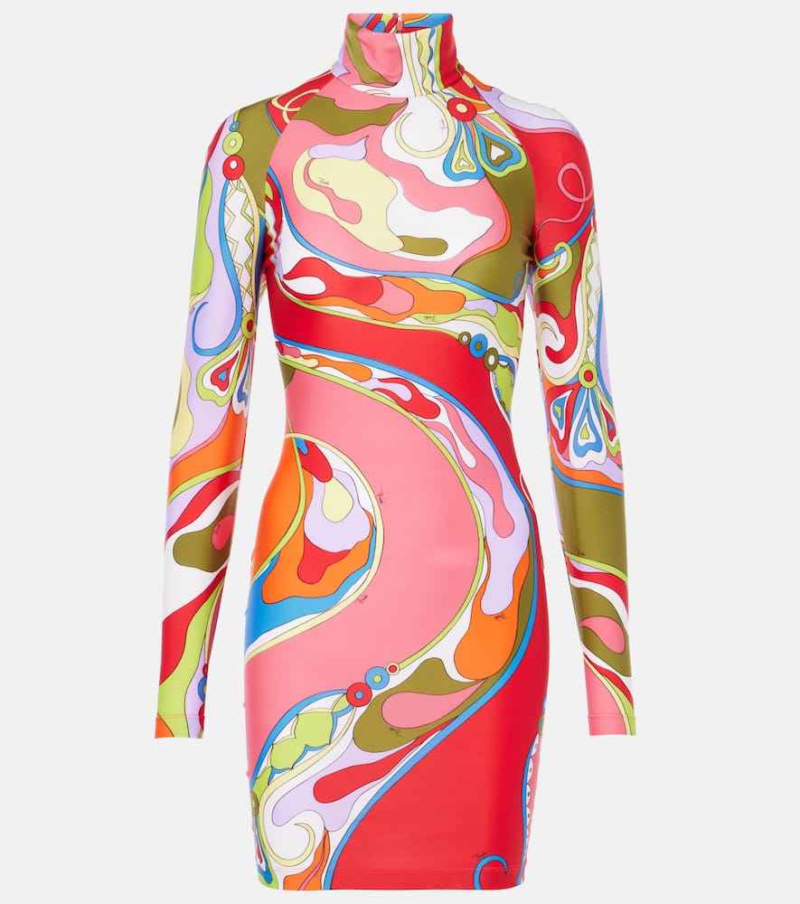 Pucci Orchidee Print High-neck Mini Dress In Multicoloured