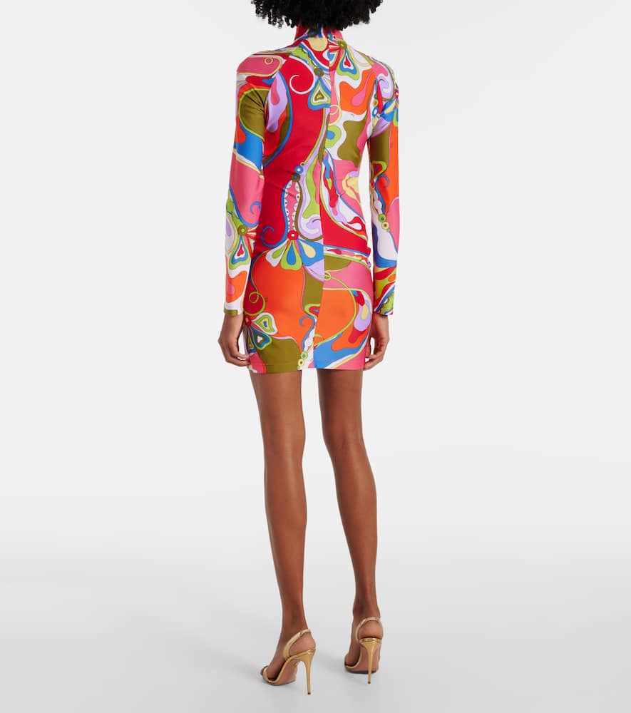 Pucci Orchidee Print High-neck Mini Dress In Multicoloured