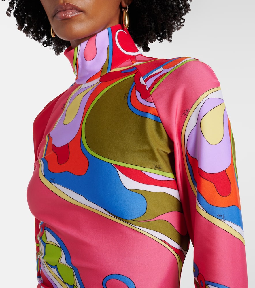 Pucci Orchidee Print High-neck Mini Dress In Multicoloured