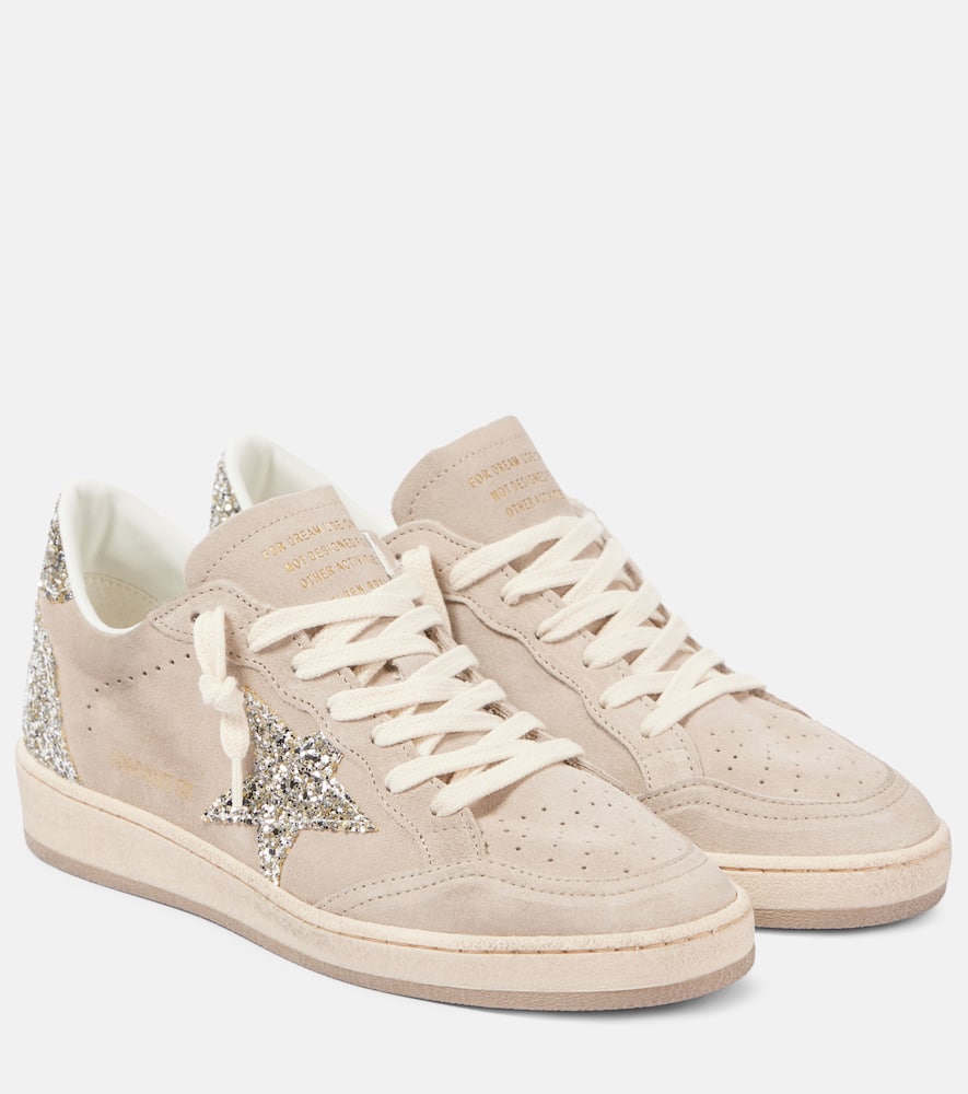 Golden Goose Ball Star Glitter Suede Sneakers In Beige