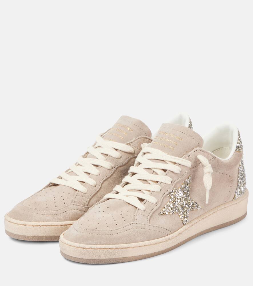 Golden Goose Ball Star Glitter Suede Sneakers In Beige