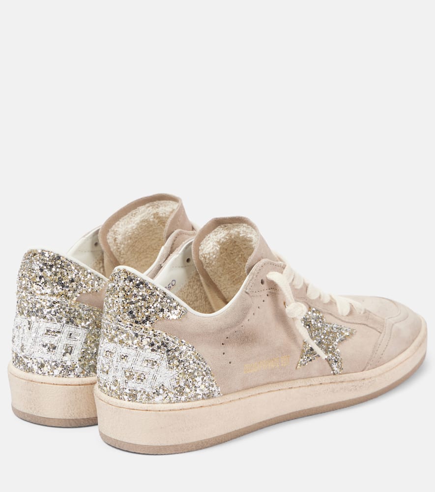 Golden Goose Ball Star Glitter Suede Sneakers In Beige