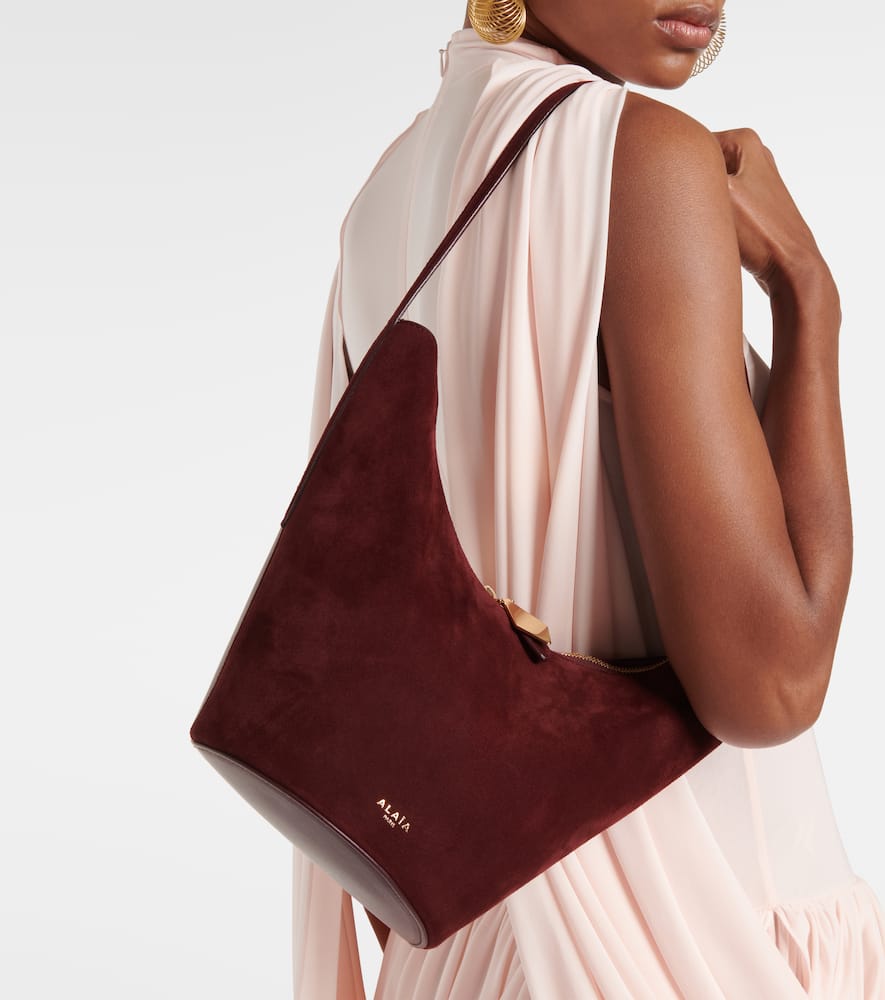 Alaïa Shape Small Suede And Leather Bucket Bag In Silver