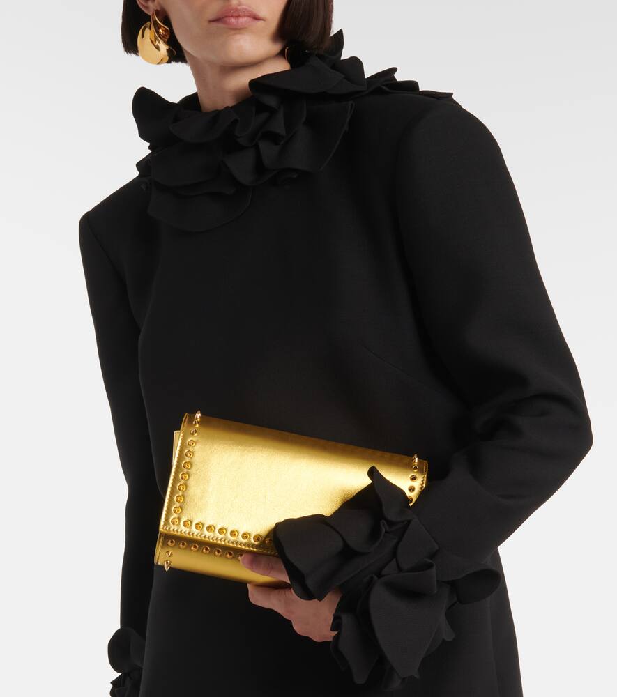 Christian Louboutin Paloma Spiked Metallic Leather Clutch In Gold