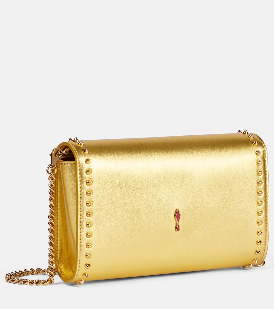 Christian Louboutin Paloma Spiked Metallic Leather Clutch In Gold