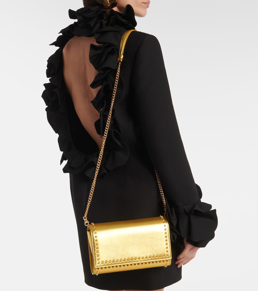 Christian Louboutin Paloma Spiked Metallic Leather Clutch In Gold